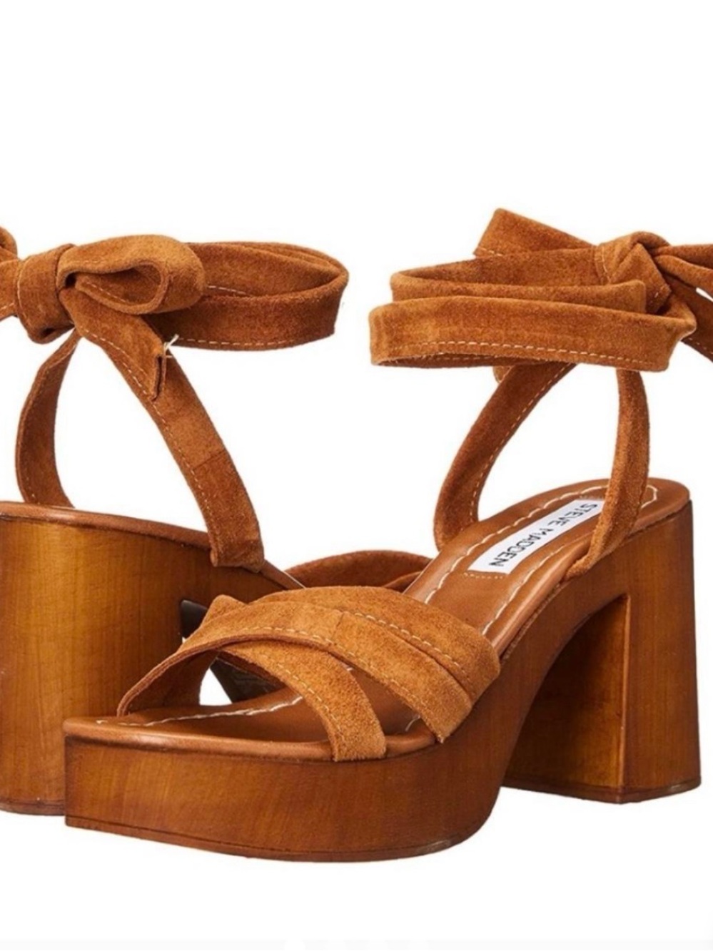 Steve Madden Cognac Suede Ankle-Tie Platform Sandals